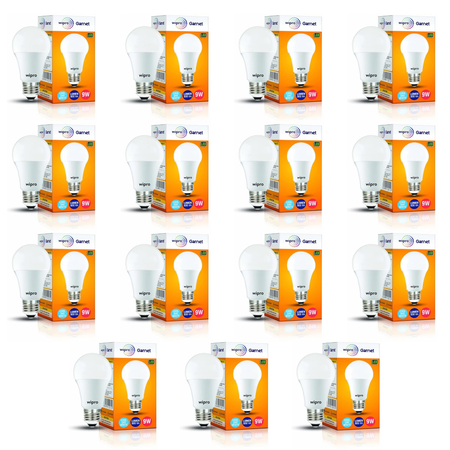 wipro Garnet 9W LED Bulb for Home & Office |Cool Day White (6500K) | E27 Base|220 Degree Light Coverage |4Kv Surge Protection |400V High Voltage Protection |Energy Efficient | Pack of 15