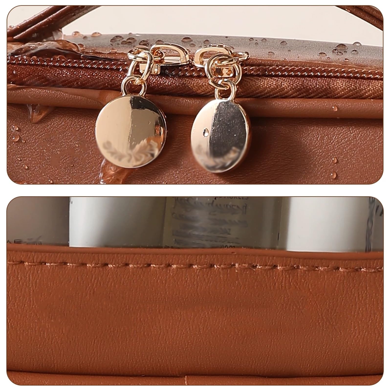 Borsa da Toilette da Viaggio, Borsetta Trasparente Impermeabile, Ampia Apertura con Cerniera, Compatta e Portatile, Ideale per Riporre I Prodotti da Viaggio a Lunga Distanza(Brown)