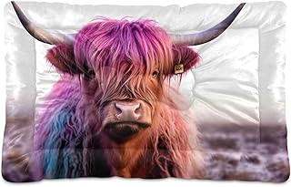 Kigai Highland Cow Dog Bed Machine Washable Pet Bed Mattress Comfortable Soft Pet Bed Mat Non-Slip Bottom Couch for Small Medium Dogs,24x18 Inch
