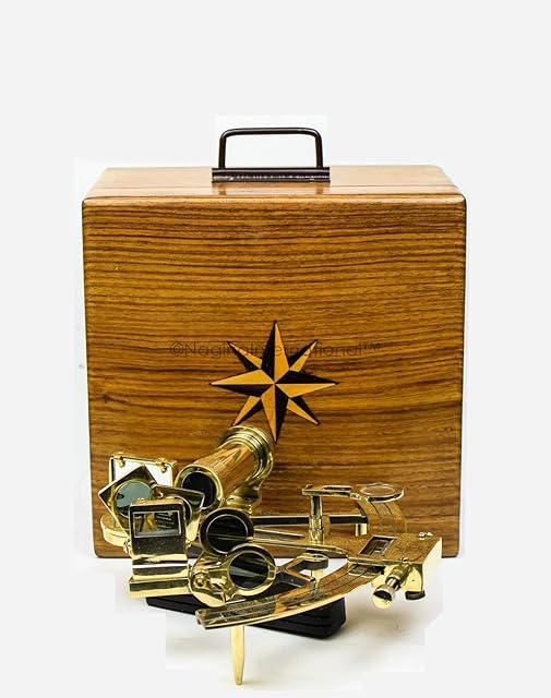 Nagina International Large 7" Nautical Maritime Solid Brass Functional Sextant With Elegant 9" Rosewood Grain-Rich Storage Case Box | Educational Kids Tool & Pirate's Gifts Decor (Polished)