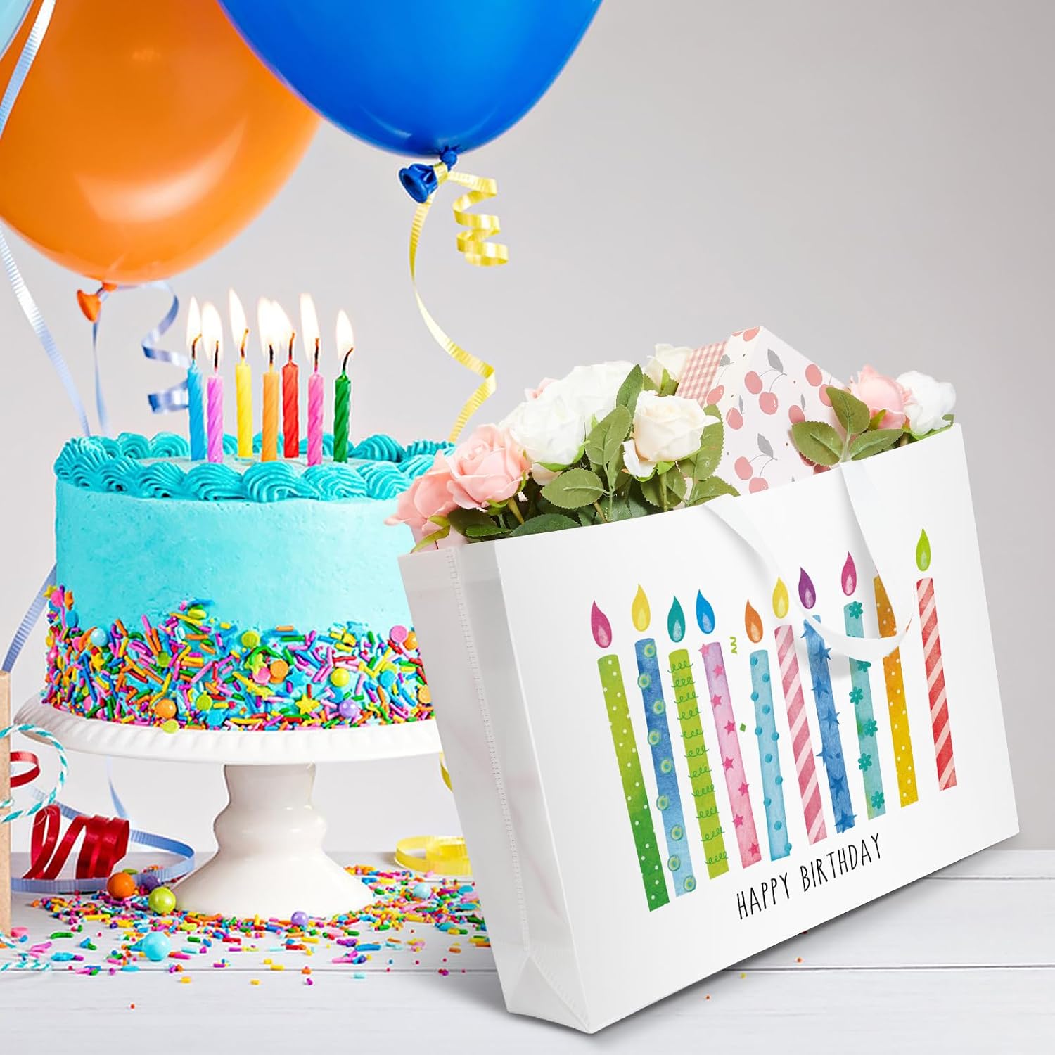 Pasimy 4 Pcs Extra Large Birthday Gift Bags Jumbo Non Woven Tote Bags image 3