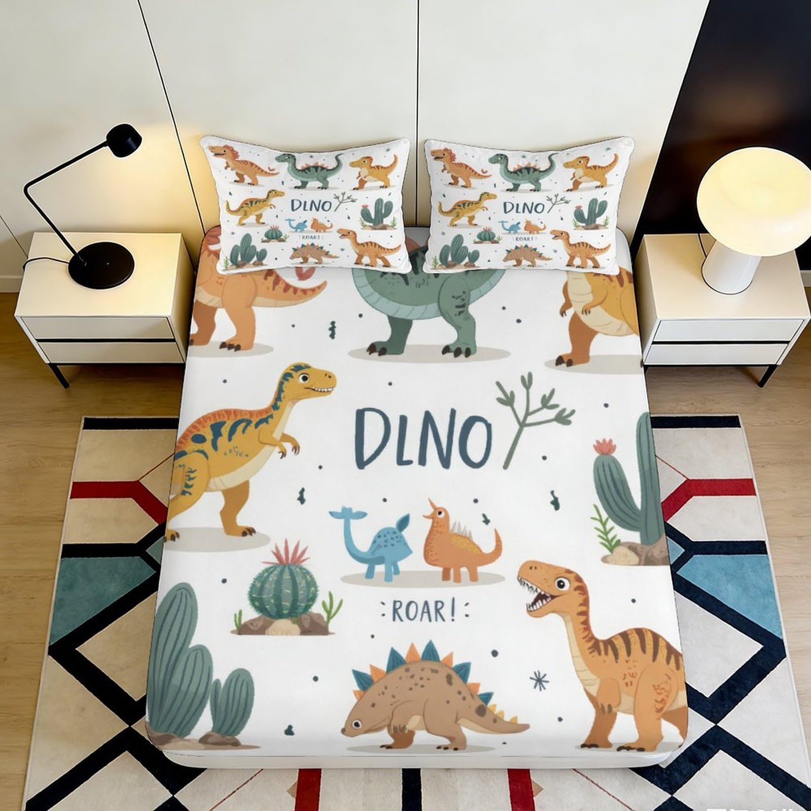 Dhbaneiok Style-5 3D Printed Dinosaur Fitted Sheet Microfiber Soft Anti-Slip Cartoon Animal Bed Cover For Bedroom Dorm Decor Easy Care 90X200x25cm