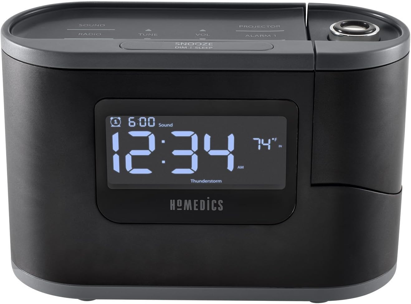 Homedics SoundSleep Recharged Alarm Clock & White Noise Sound Machine, 6-In-1 Projection Alarm Clock And Sleep Sound Machine, 8 Nature Sounds And Indoor Temperature Sensor, Auto-Off Timer, By Homedics