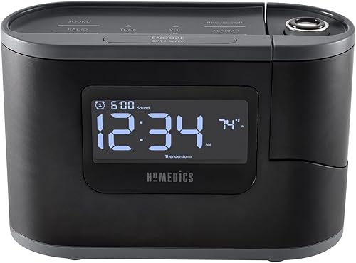 Homedics SoundSleep - Reloj despertador recargable y máquina de sonido de ruido blanco, reloj despertador de proyección 6 en 1 y máquina de sonido
