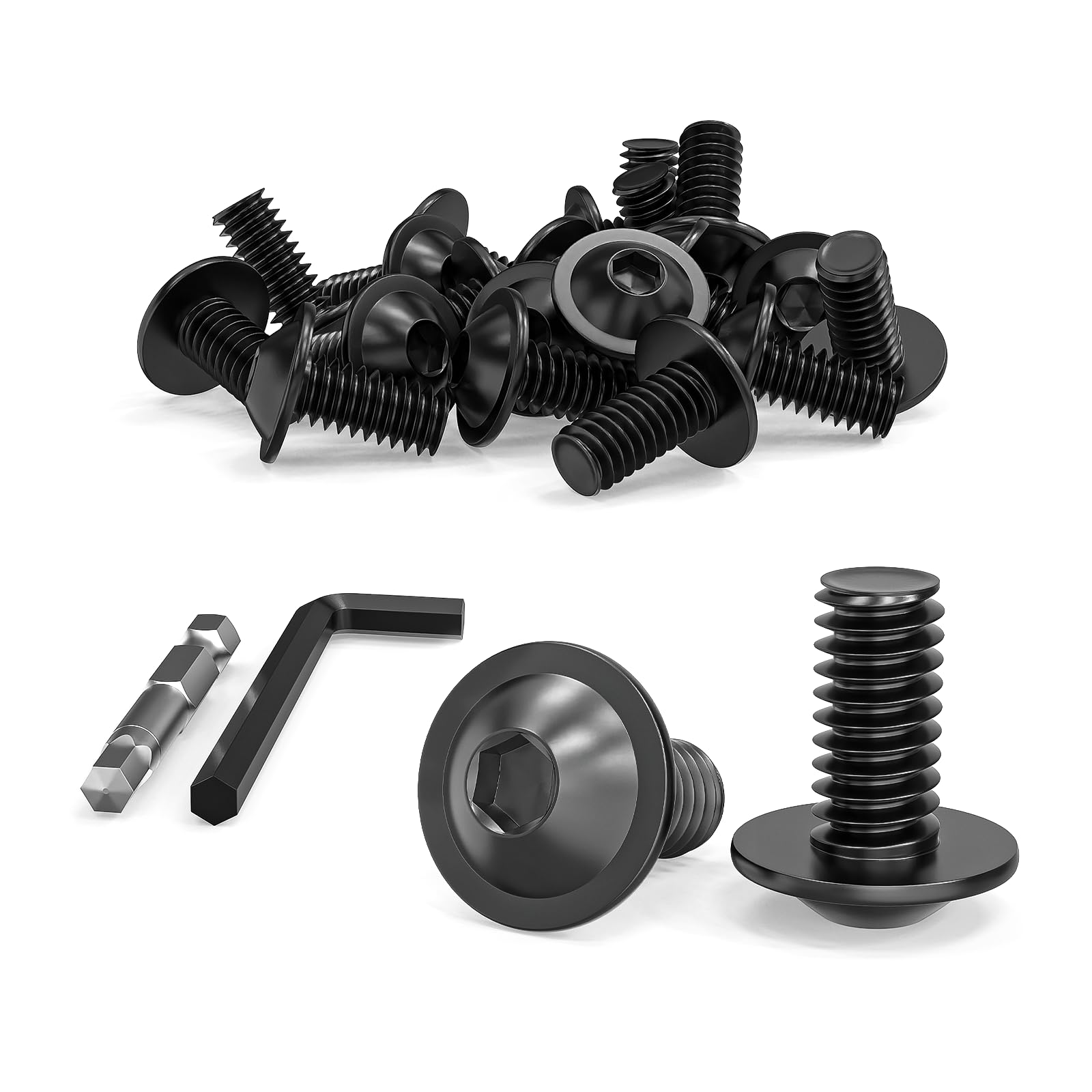 Dayalo 20 viti a testa bombata M8 x 16 mm, viti a testa bombata con flangia, viti a flangia, esagono incassato, in acciaio inox A2 V2A, ossido nero, filettatura completa, con chiusura e bit