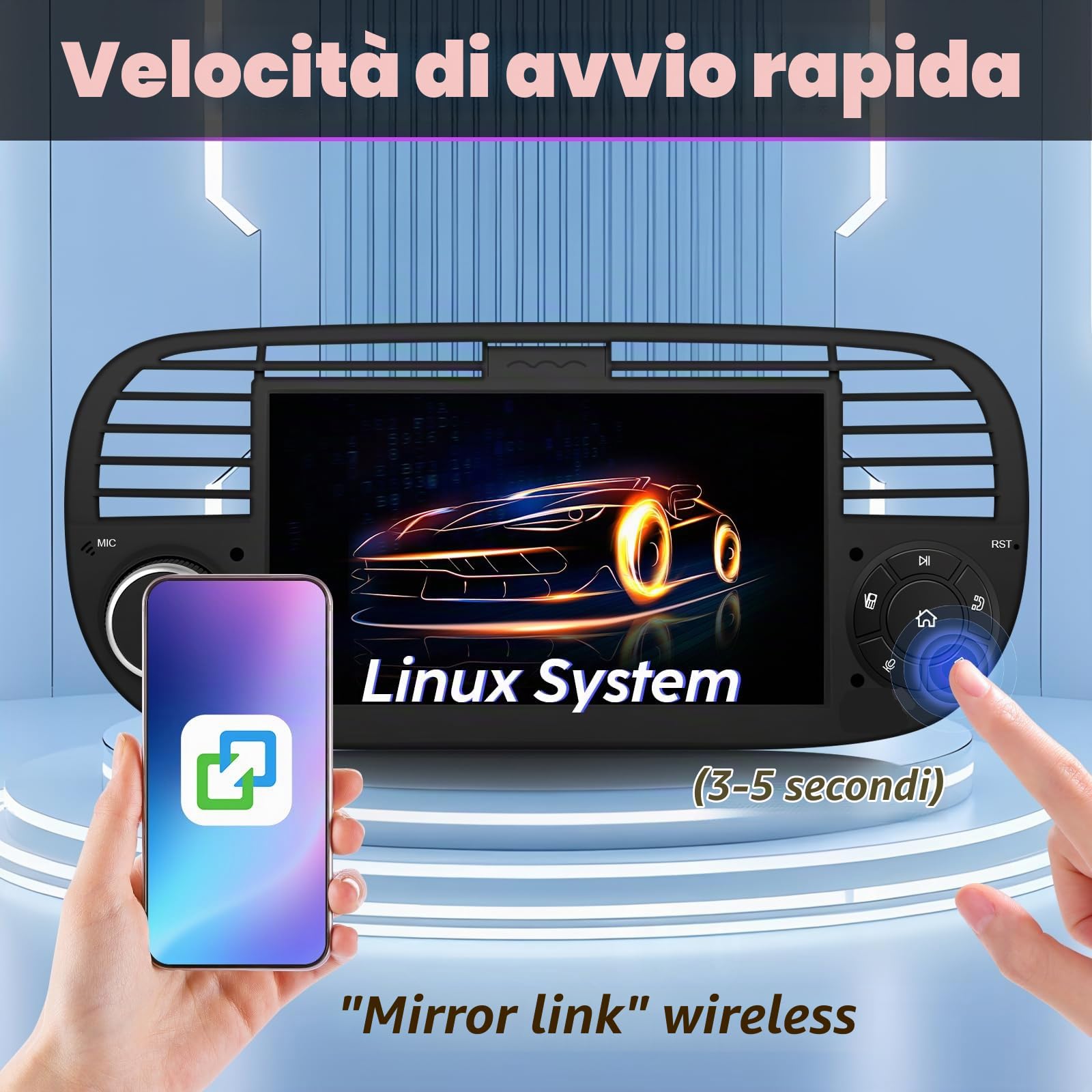 Autoradio Linux, avvio 3-5s compatibile con Fiat 500 2007-2015