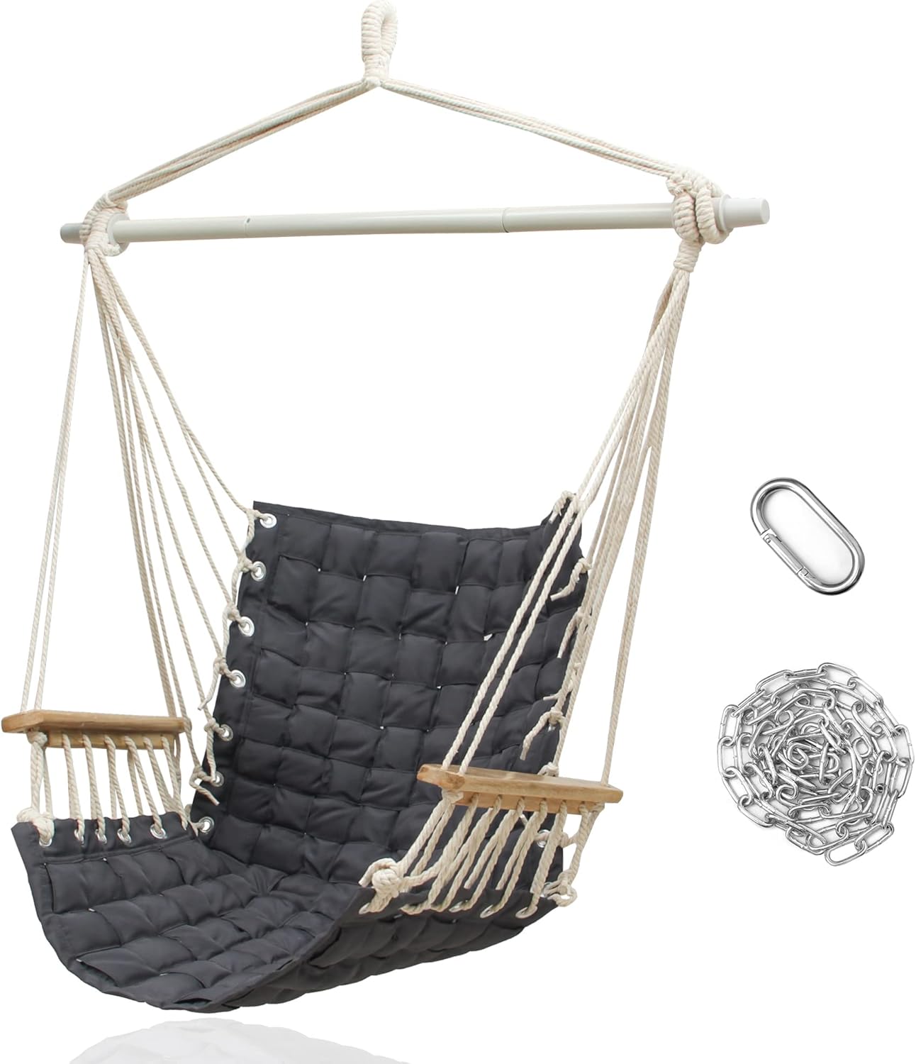 ROOITY Hammock Chair Hanging Swing with Wooden Armrests