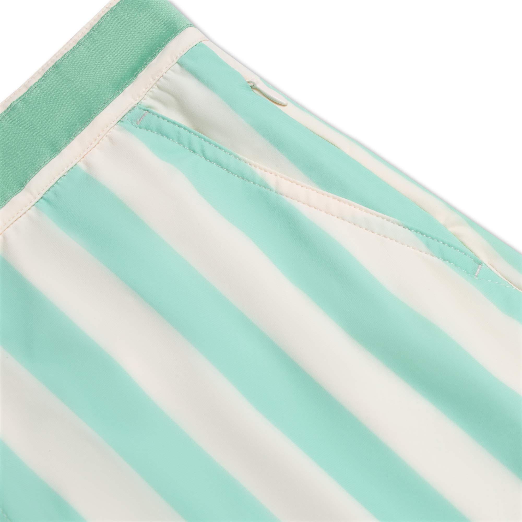 OKAICOS Men's Swim Trunks - Performance Stretch Board Short with Mesh Lining, Drawstring Swimwear Stripe Green, White