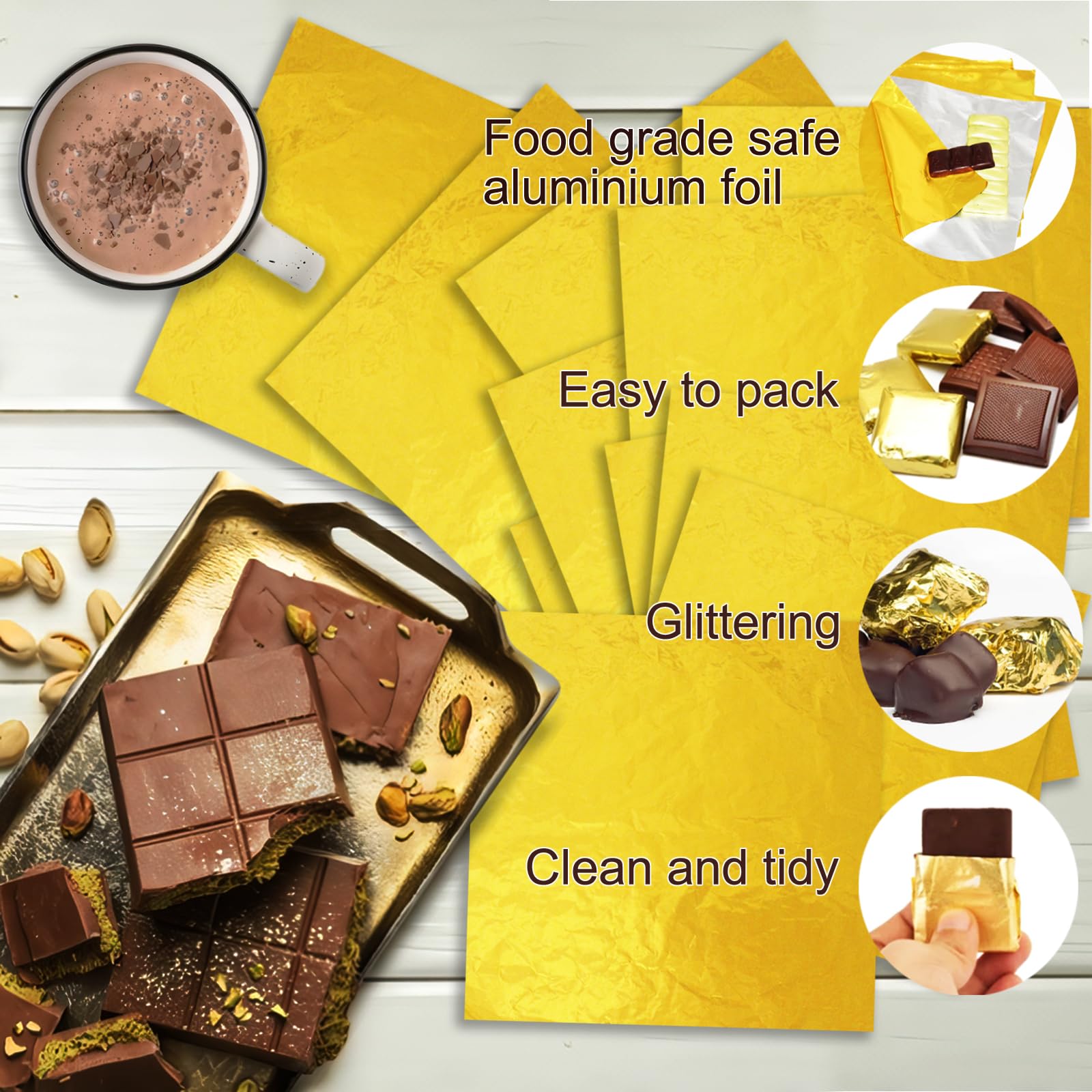 Wondora 100 Stück 20x20cm Gold Alufolie Schokoladen Verpackung Bonbonpapier Schokoladen Verpackung Tafel Quadratisch, Für Selbstgemachte SüßIgkeiten und zum Aufbewahren von Kunsthandwerk Gewerbe, Industrie & Wissenschaft