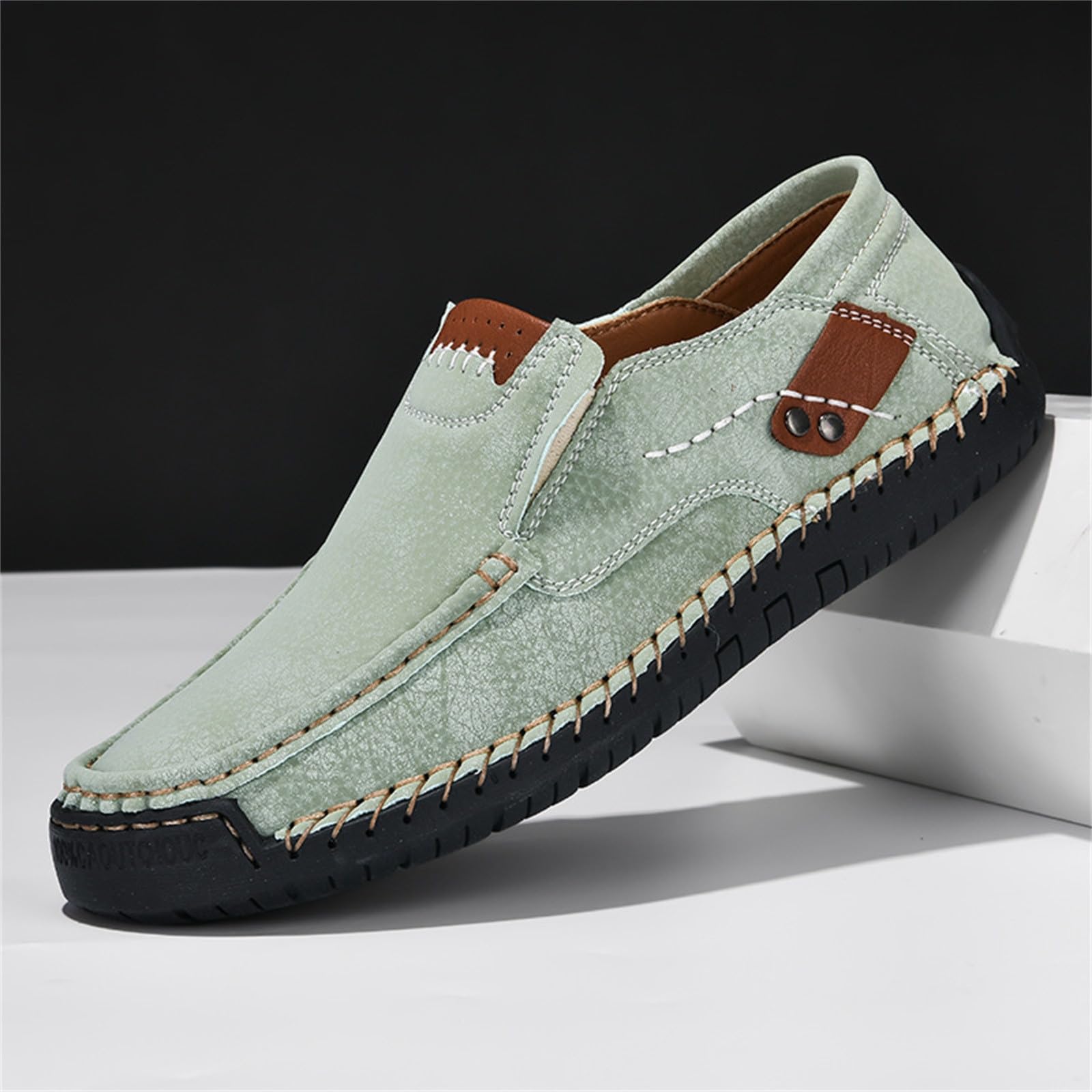 Mocasines para hombre, pies anchos, zapatos de piel, hechos a mano, zapatos de caminar, deportivos, suela plana, zapatos casuales, antideslizantes, cómodos, de un solo color