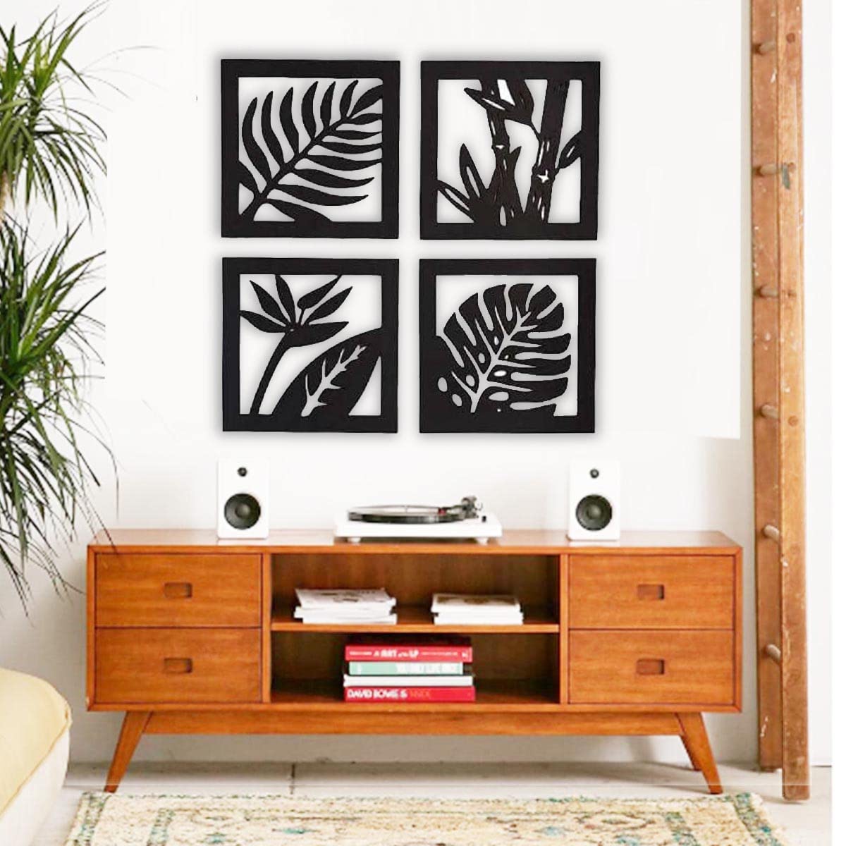 300Sparkles 4 Pcs Set Leaf Pattern Design Wooden Wall Decor Hangings Home Decorative Gifts Item Living Room Bed Room Dinning Area Decoration Black (B0BS9NF5CG) Amazon Price History, Amazon Price Tracker