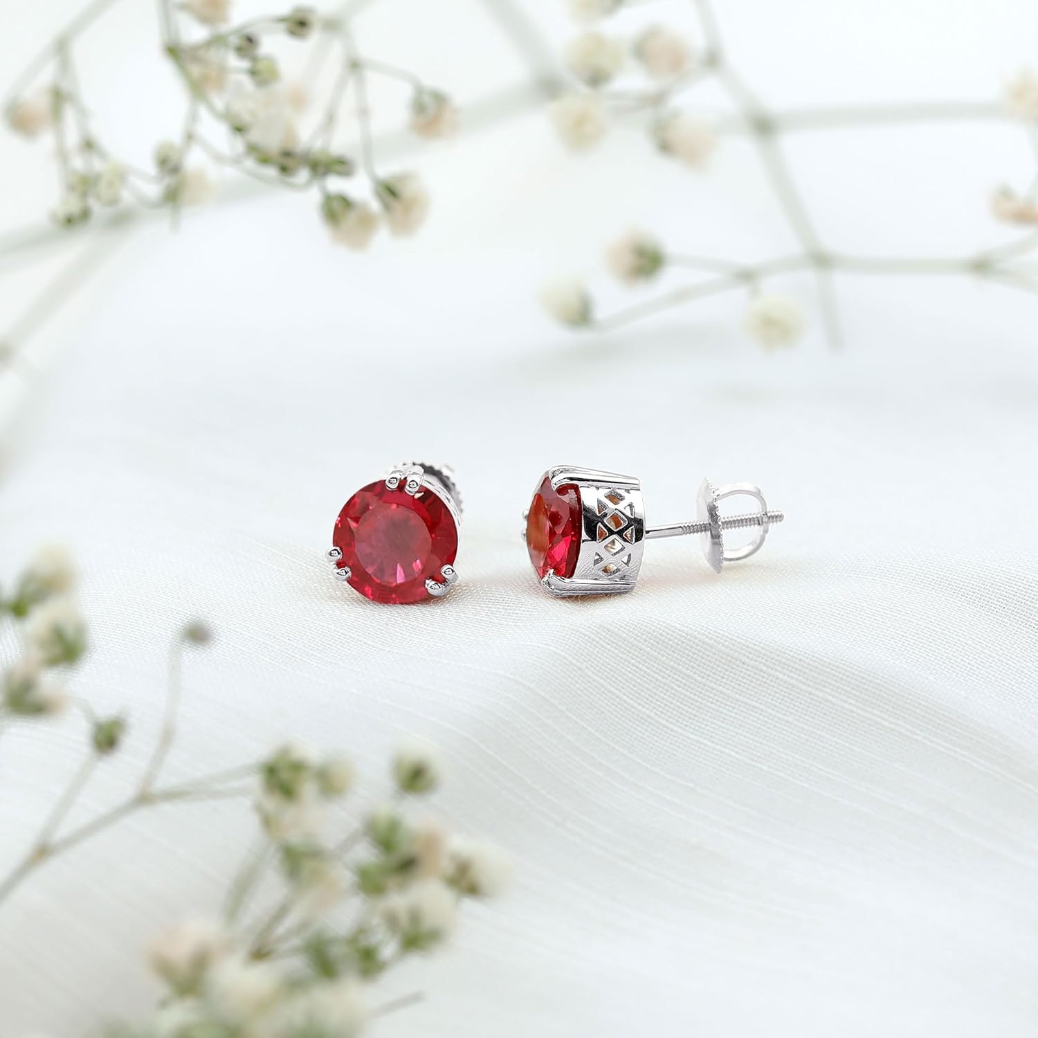 Certified 4.5 Carat Lab Grown Ruby Stud Earrings in Silver, Aaaa Quality, Ruby Solitaire Earrings - Ready To Gift - Image 5