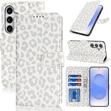Zouzt Premium PU Leather Case for Samsung Galaxy S25 - White Leopard | Handyhülle mit Kartenfächern, Magnet Klapp Schutzhülle, Stoßfeste TPU-Innenhülle, Frauen Männer, Leather Wallet Phone Case