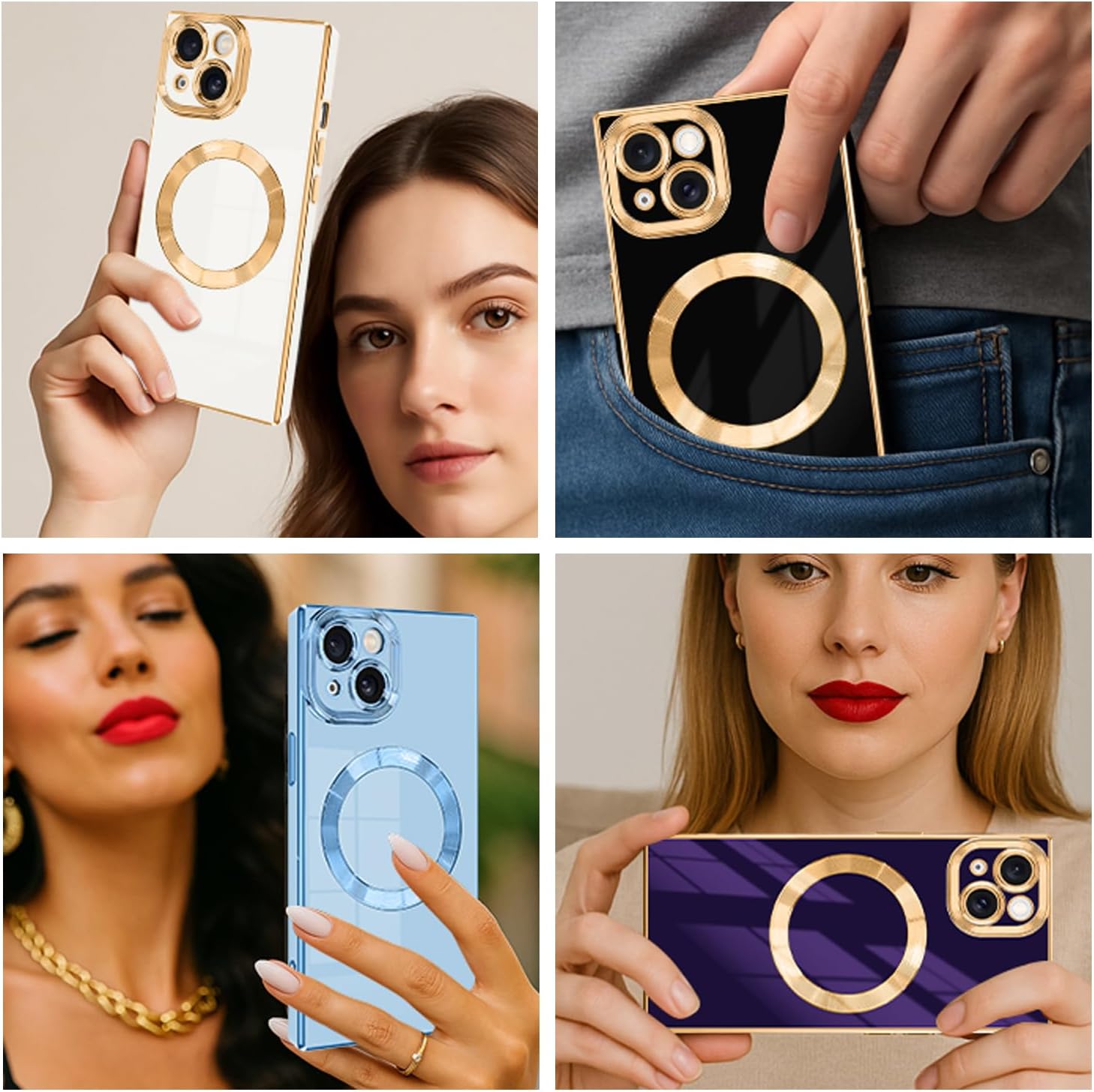 Magnetic for iPhone 15 Case Compatible with Magsafe, Scartchproof Plated Soft TPU with Full-Covered Lens Support Magnetic Wireless Charging Phone Case for iPhone 15 White - Image 7