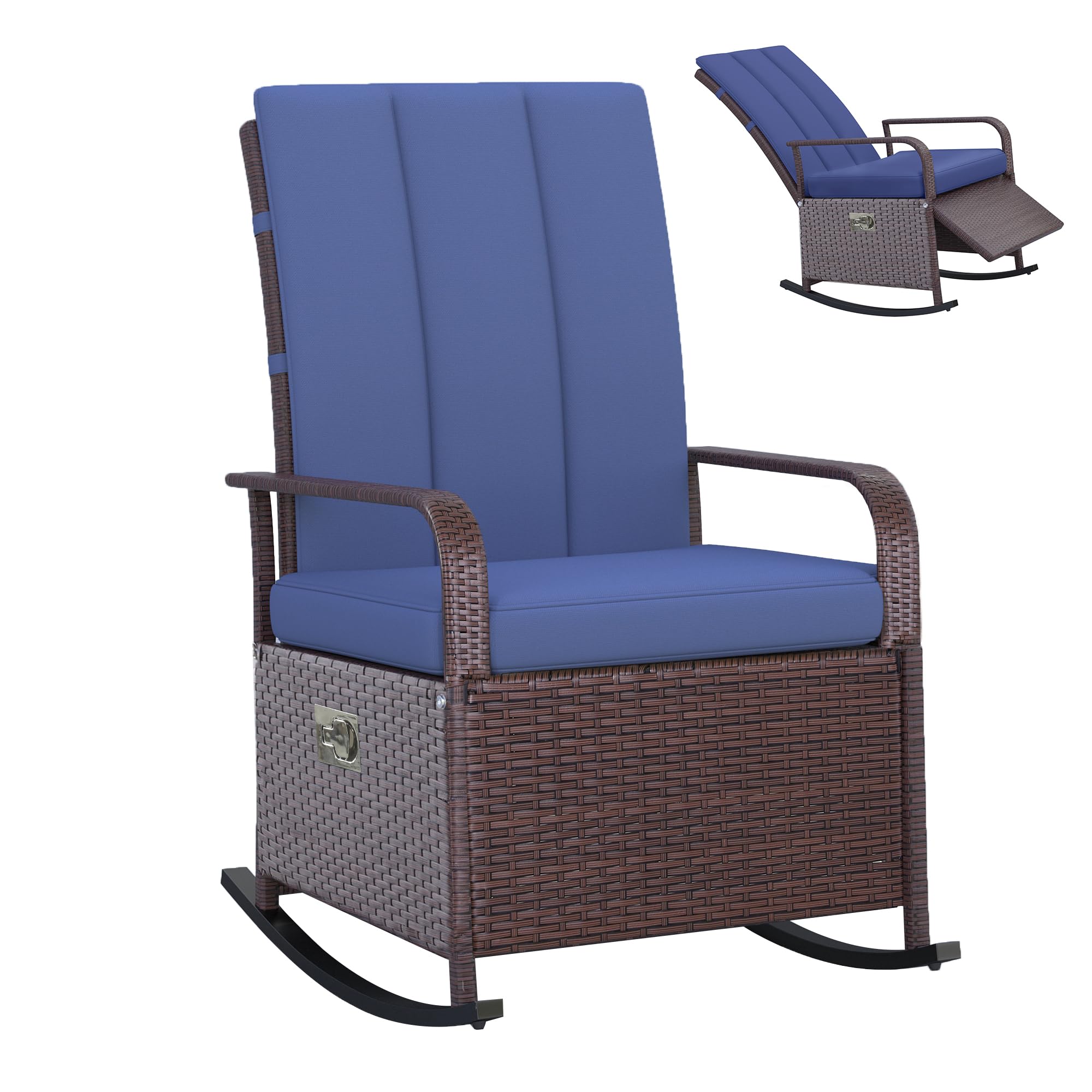 Fauteuil à Bascule En Osier Synthétique Grand Modèle - Coussin Épais, Cadre Métal - Pour Terrasse, Jardin, Salon - Charge 113 Kg