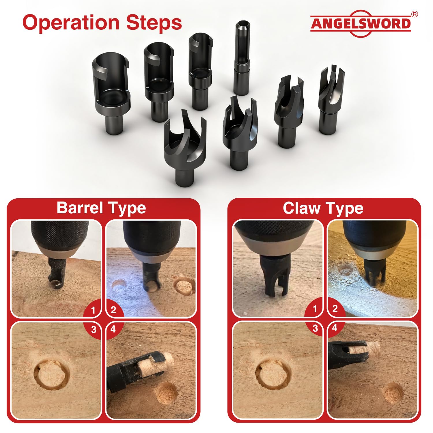 ANGELSWORD Wood Plug Cutter Set - 8 Sizes -4