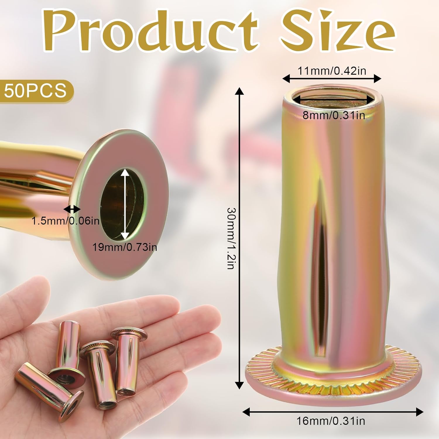 50 Pcs 5/16-18 Rivet Nuts, Multi-Grip Steel Threaded Inserts with Zinc Plating, Blind Rivnuts for Metal, Plastic, Automotive, Construction & Industrial Fasteners​​