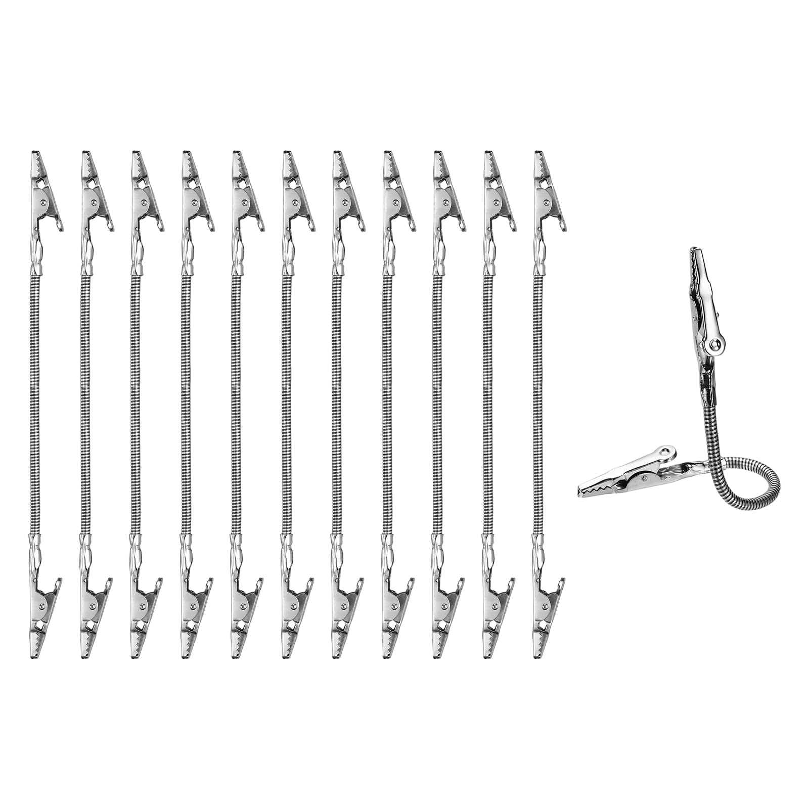 PATIKIL 12Pcs Double Alligator Clip, Long Tail Threaded Metal Alligator Clips Bendable Double Sided Clamp Sticky Notes Clamps for DIY Card Photo Sticky Note Display, Silver