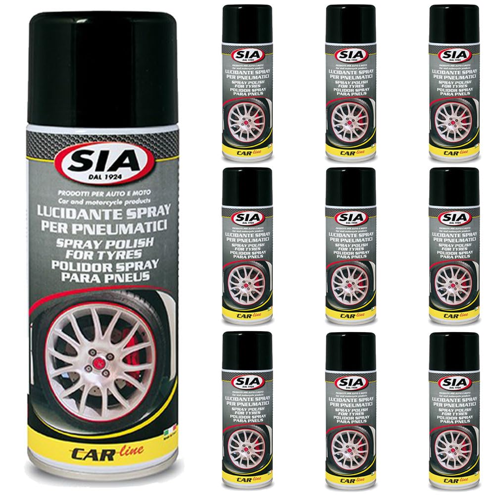 Generico Sia 8548 Nero GOMME LUCIDANTE Spray per Pneumatici. Protegge E RAVVIVA Il Colore dei Pneumatici PRESERVANDOLI da SCREPOLATURE E da Agenti ATMOSFERICI. Kit PROMOZIONE 10 bombolette da 400 ML