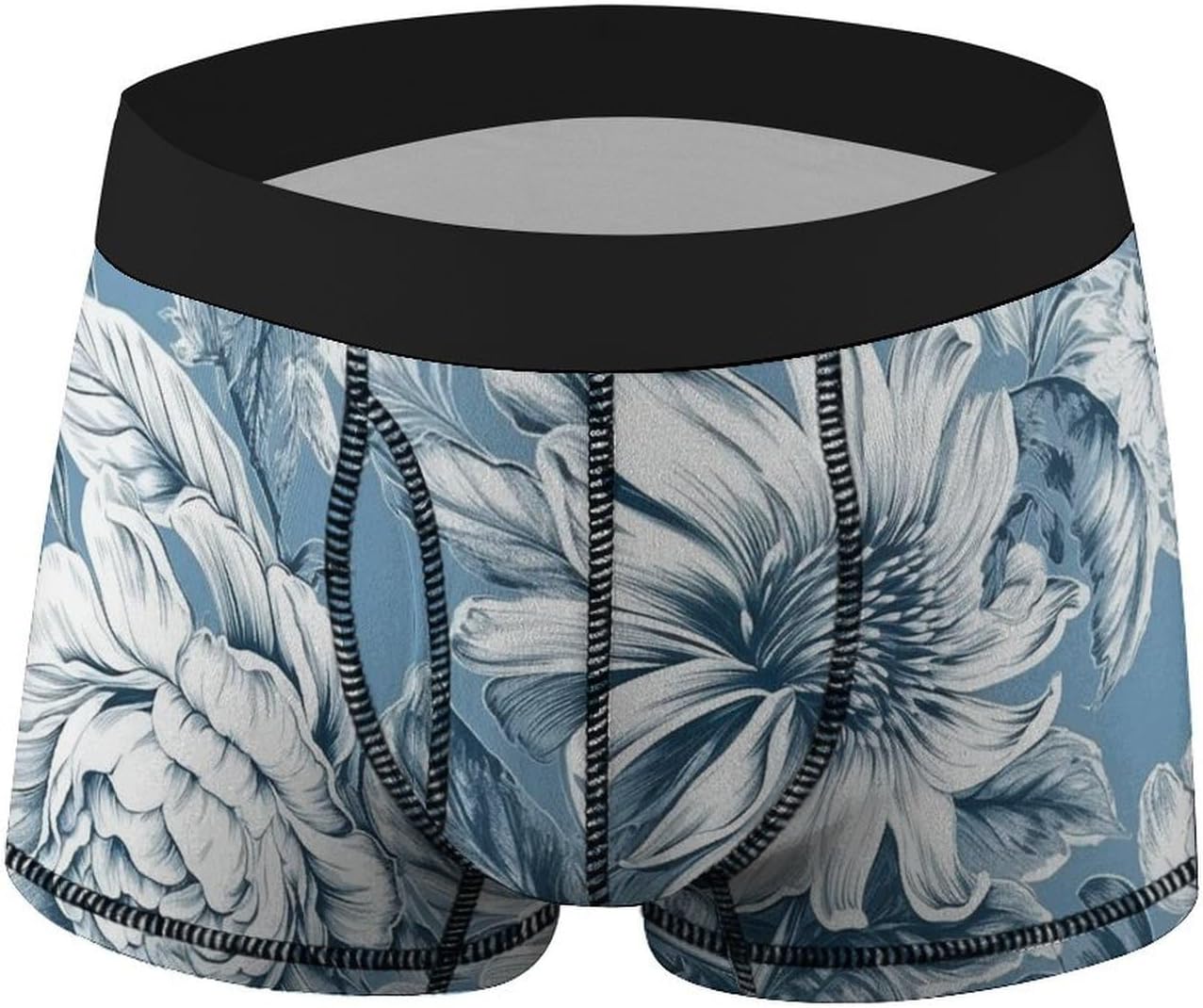Floral Blue And White Mens Boxer Briefs Short Breathable Underwear Trunks Soft Moisture-Wicking Boxer Shorts Novelty Underpants L