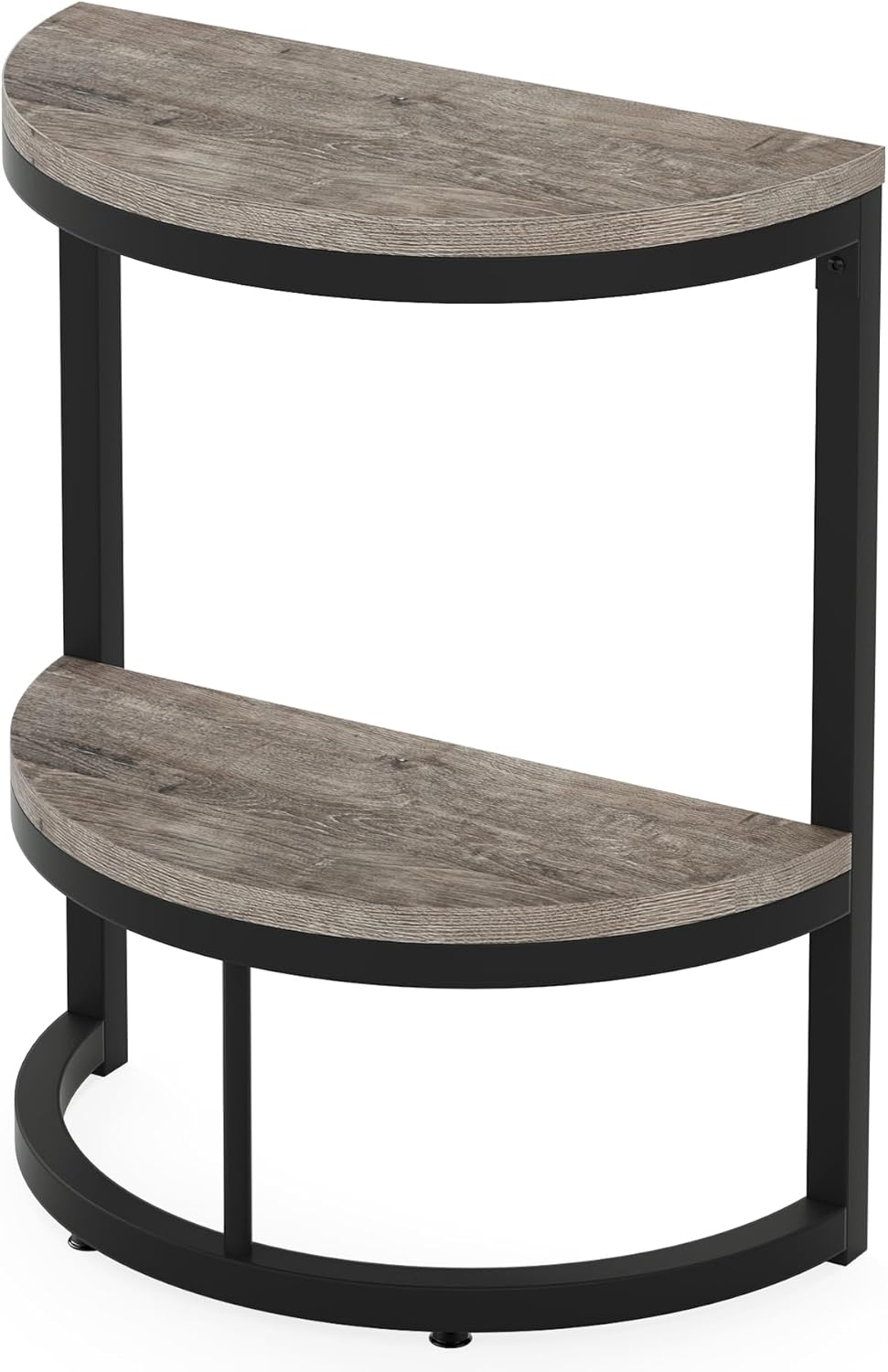 Tribesigns 2-Tier End Table Semi Circle, Small Half Round Side Table with Storage Shelf, Wood Accent Table Slim C Table for Sofa Couch, Living Room, Bedroom, Easy Assembly, Rustic Grey & Black