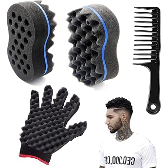 Pack of 3 Double Side Hair Brush Sponge Small Holes Hair Sponge Brushes Afro Hair Sponge for Dreadlocks Curl Coil Wave Double Sided Hair Twist Sponge Magic Hair Braider