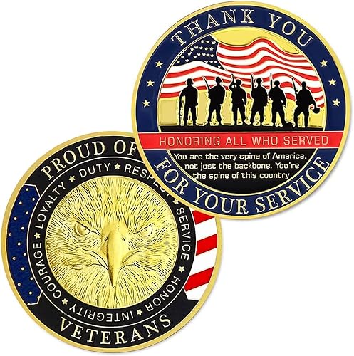Miniatura 5 de PiaoHao Thank You for Your Service - Moneda de desafío de apreciación militar para el Día de los Veteranos, Día de Acción de Gracias, paquete de 5