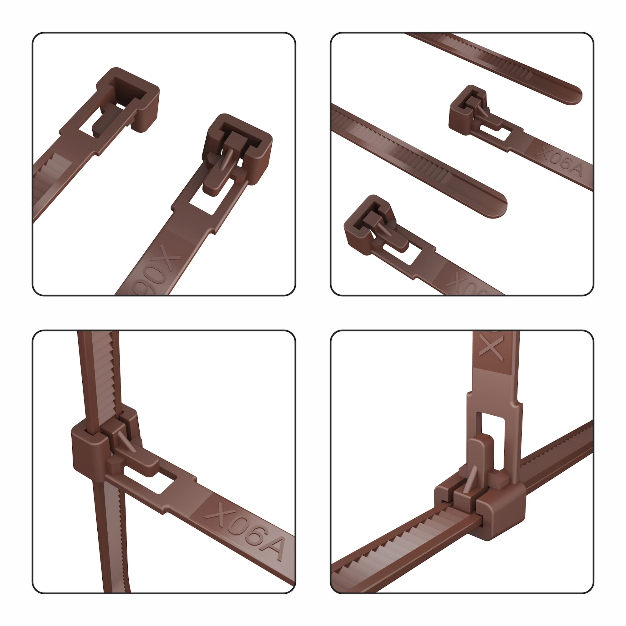 intervisio Bridas de Plastico para Cables Reutilizables, 540mm x 7,6mm, Bridas Grandes Largas, Marrón, 100 Piezas