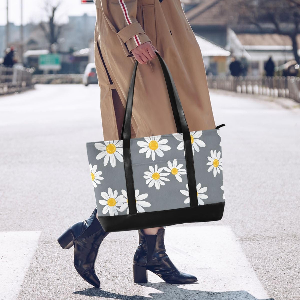 ALAZA Beautiful Flowers Daisy Laptop Tote Bag for Woman 15.6 inch Laptop Organizer Bag Teacher Work Purse