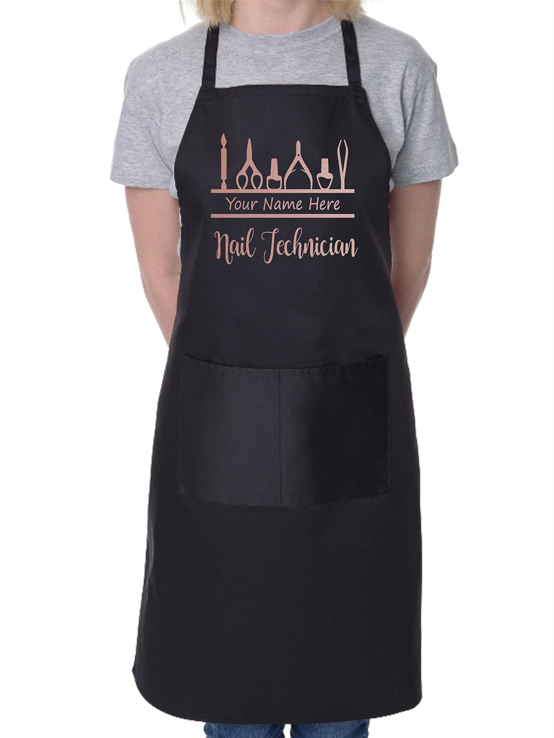 Print4U Personalised Apron Nail Technician Any Name Great For Work Nail Beauty Black
