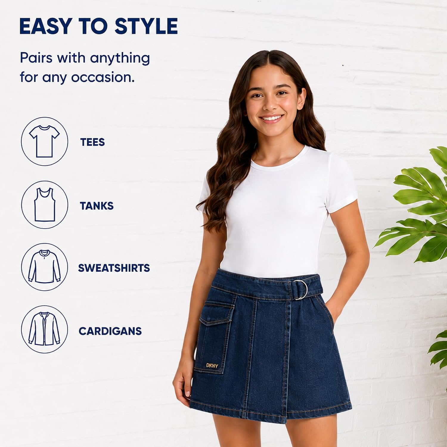 DKNY Girls Denim Skort, Jean Skirt with Shorts