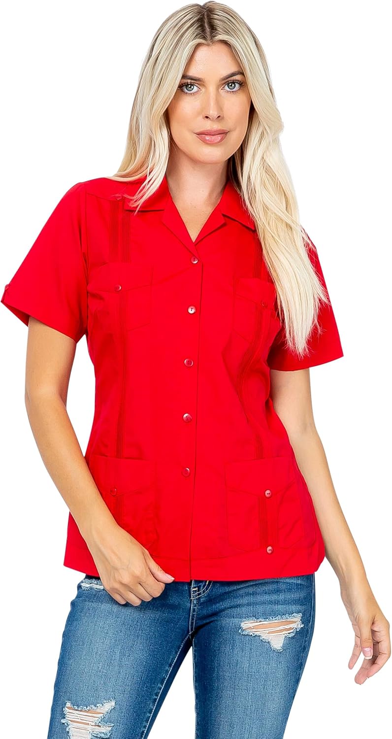 Mojito Collection Women's Cotton Blend Classic Short Sleeve 4-Pocket Guayabera