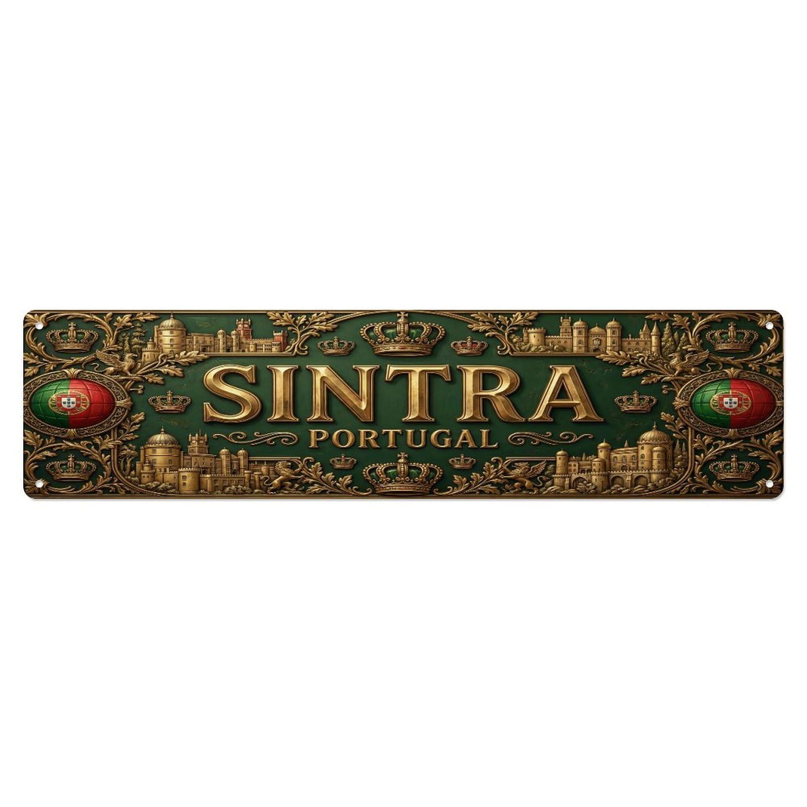 Cmhok Vintage Style Vintage Sintra Portugal Flag Pattern Metal Tin Sign Wall Decor For Cafe, Club, Garden Metal Poster 4X16inch