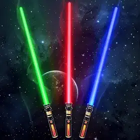 Sabre de luz para crianças, pacote com 3 espadas de luz dupla expansível de LED com som (sensível ao movimento), sabres de iluminação para adultos, presentes de Natal, lutadores de galáxia