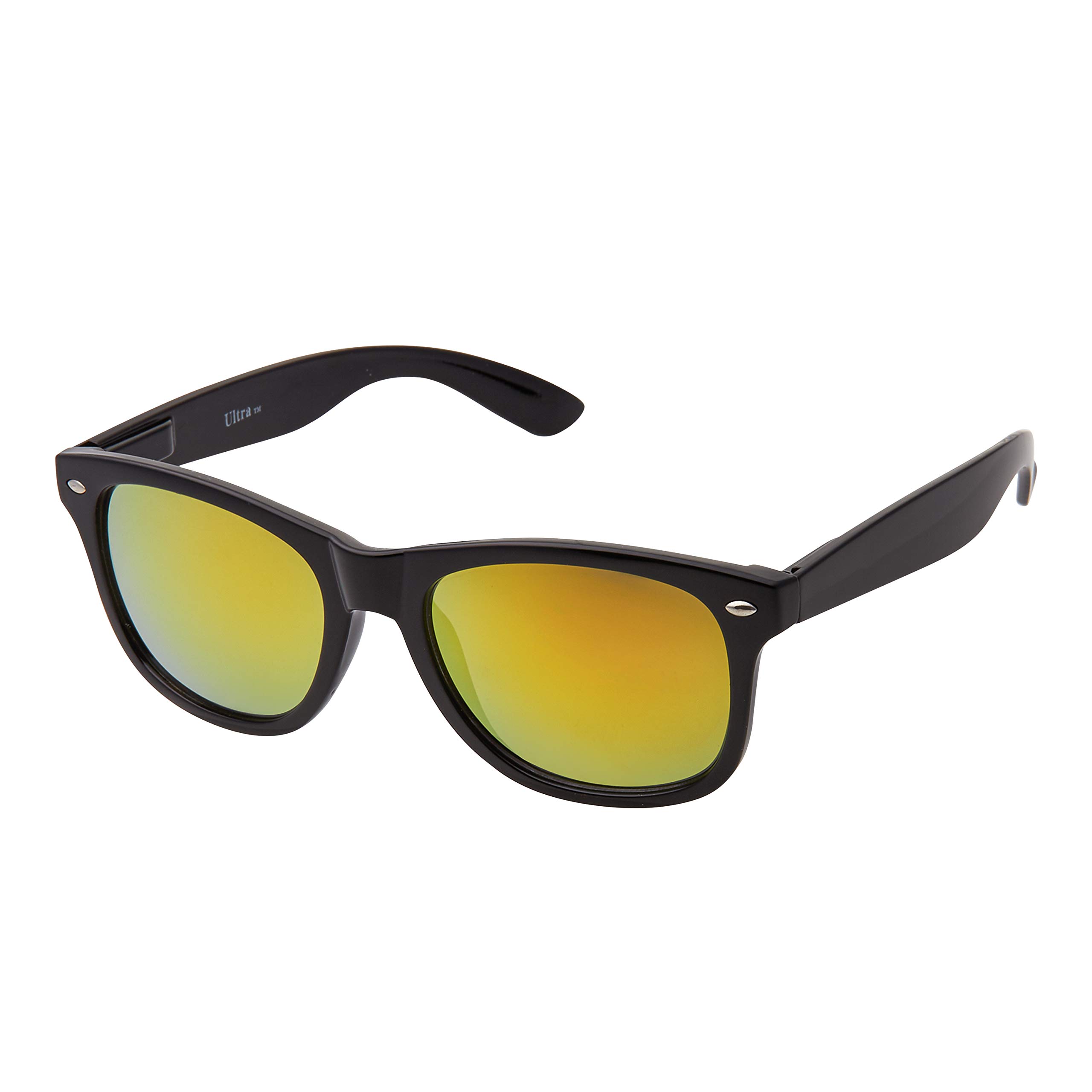 Ultrabyeasypeasystore Unisex Black With Gold Lenses Ultra Classic Retro Sunglasses Uv400 Protection - Adults Mens Womens - Lightweight Polycarbonate Lenses, Timeless - Black Frame With Gold Mirrored Lenses