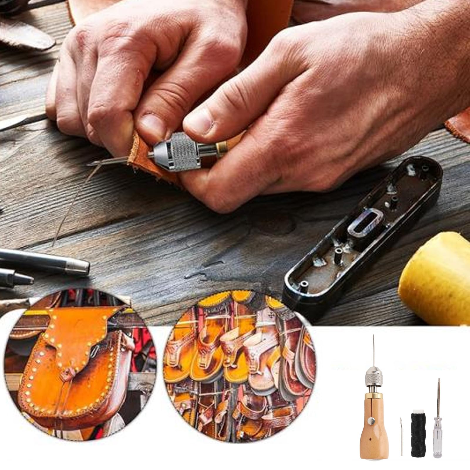 Hand Sewing Awl Kit, Easy Threading Labor Saving Portable Quick Sewing Stitching Awl Tool Sturdy Structure for Leather
