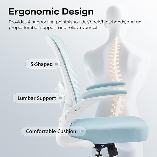 Miniatura 8 de Silla de oficina, silla de escritorio ergonómica de malla con soporte lumbar ajustable, silla de computadora con reposabrazos abatibles, sillas