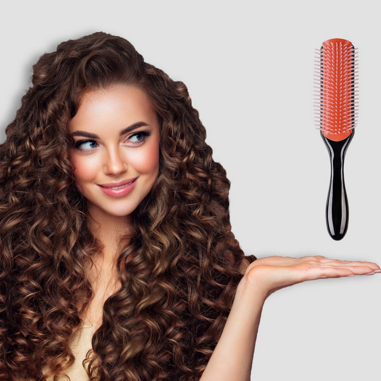 Hair Brush For Natural Curly Hair Black 9 row d3 Classic Styling Travel Denmin Deman Detangling Nylon Bristle Detangler Wet Mini Small Shower Wavy Drying Plastic Comb. Woman Man Denim Gifts : Beauty & Personal Care