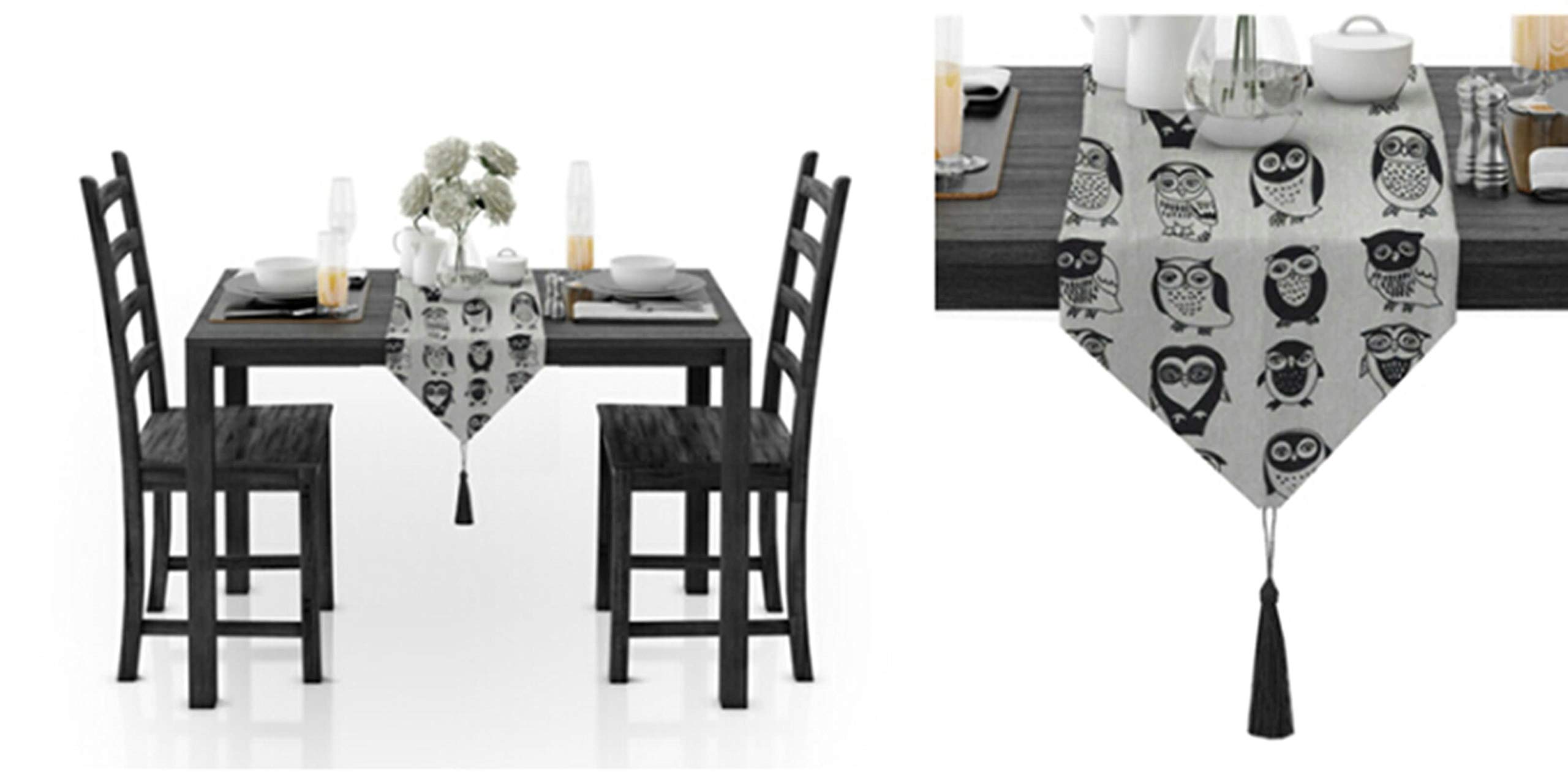 Aeici Camino de mesa de algodón moderno para casa de campo, camino de mesa de 12 x 71 pulgadas, lavable para mesa de comedor, color negro