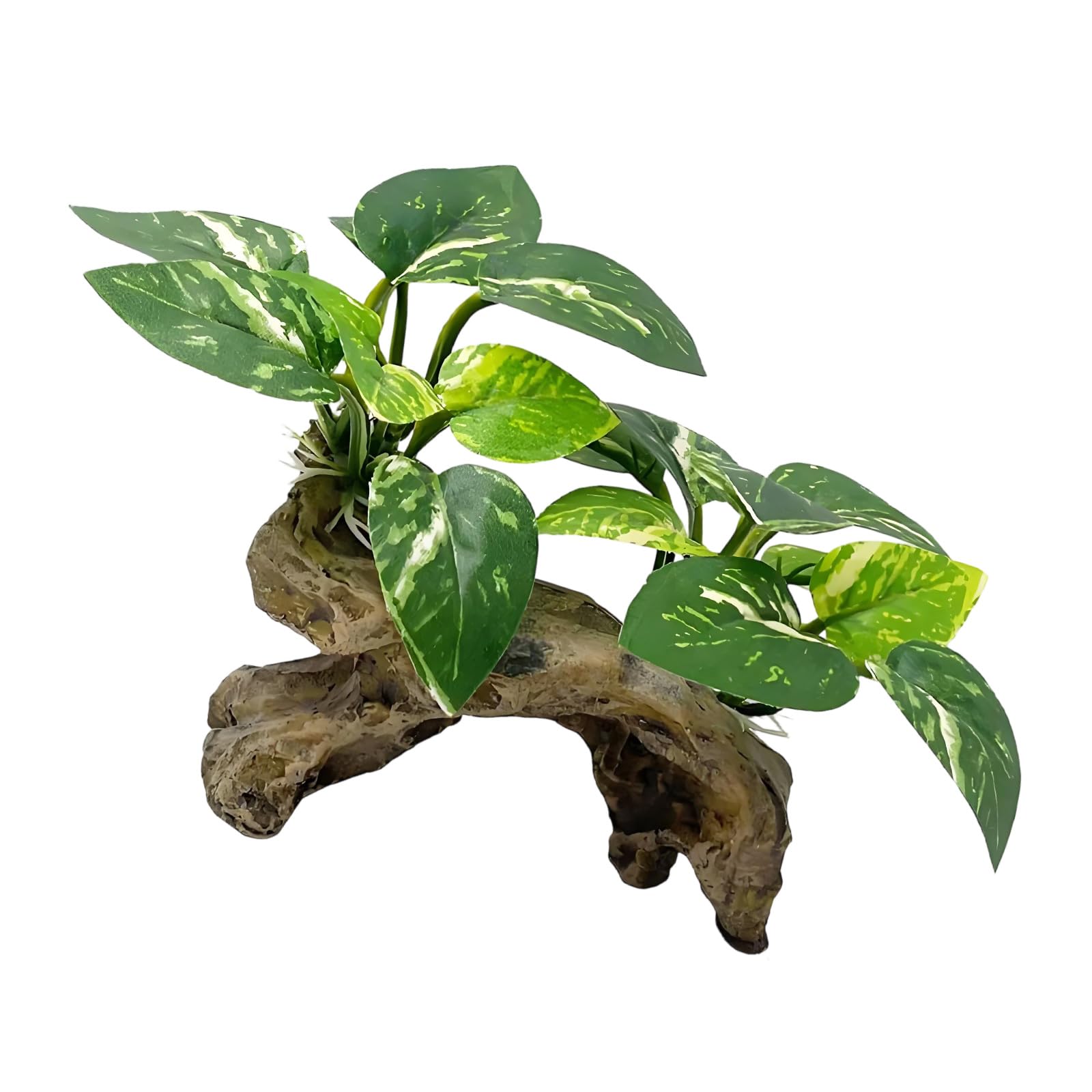 Tsophreniq Multicolor Habitat Decor Plant For Aquariums And Terrariums, 6In Resin Ornament With Green Foliage, Driftwood Base, Natural Texture And Corner Coverage Vivarium Accent