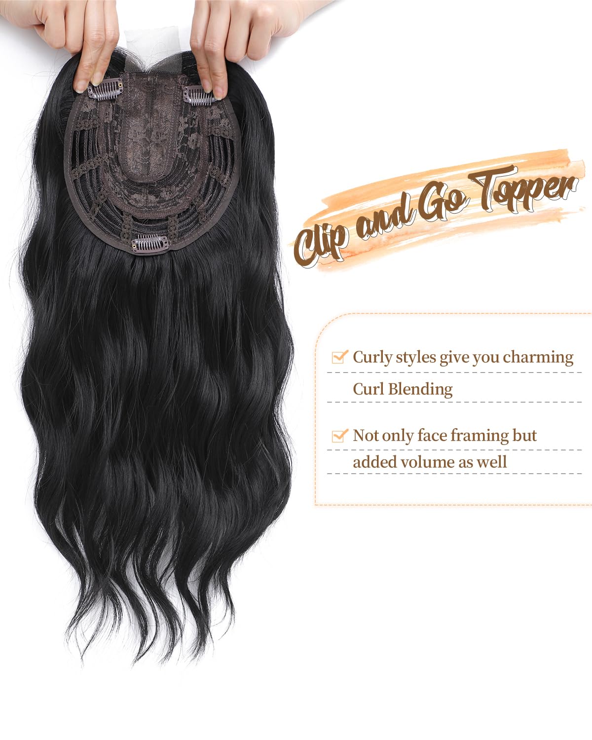 MORICHY Hair Topper for Thinning Hair 6.5x6.5" Large Base Wavy Hair Piece for Women Natural Black Synthetic Hairline (1B) - Image 3