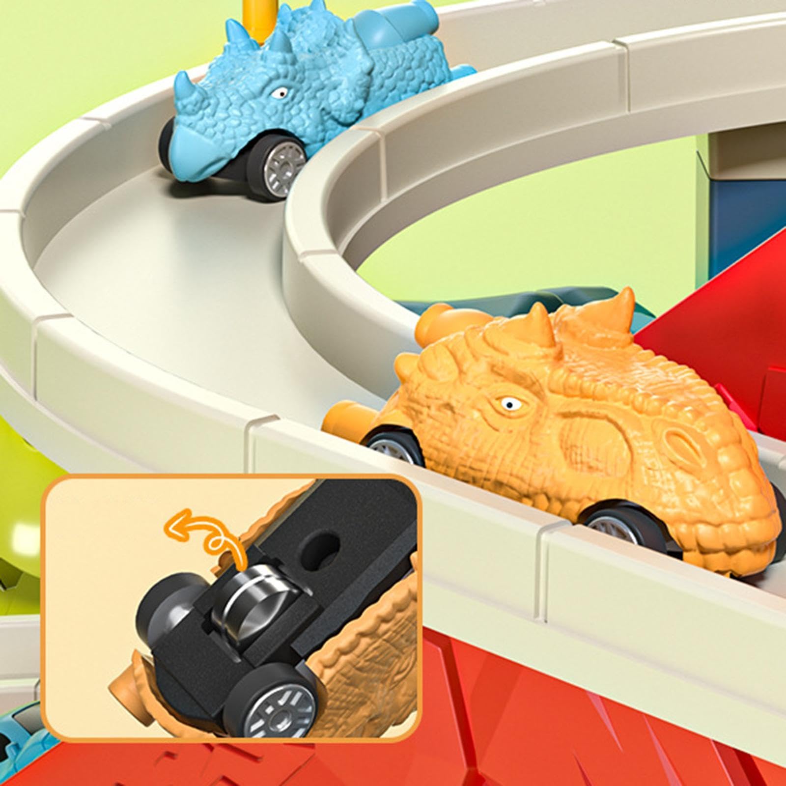 Dinosaurier Rennbahn Set, Pädagogische Spielzeugfahrzeuge für Kinder, Stadt