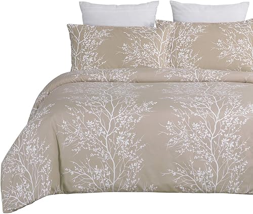 Miniatura 8 de Vaulia Juego de funda de edredón floral de microfibra suave, juego de ropa de cama moderno, diseño reversible de ramas color blanco y gris, 3 piezas