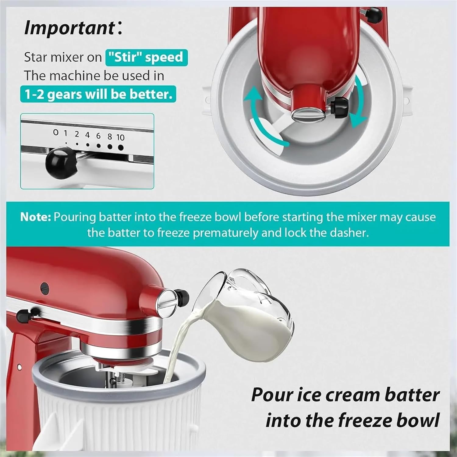 Compatible for KitchenAid Stand Mixer Attachment, Frozen Dessert Maker Bowl for 4.5 Quart and Bigger Machines