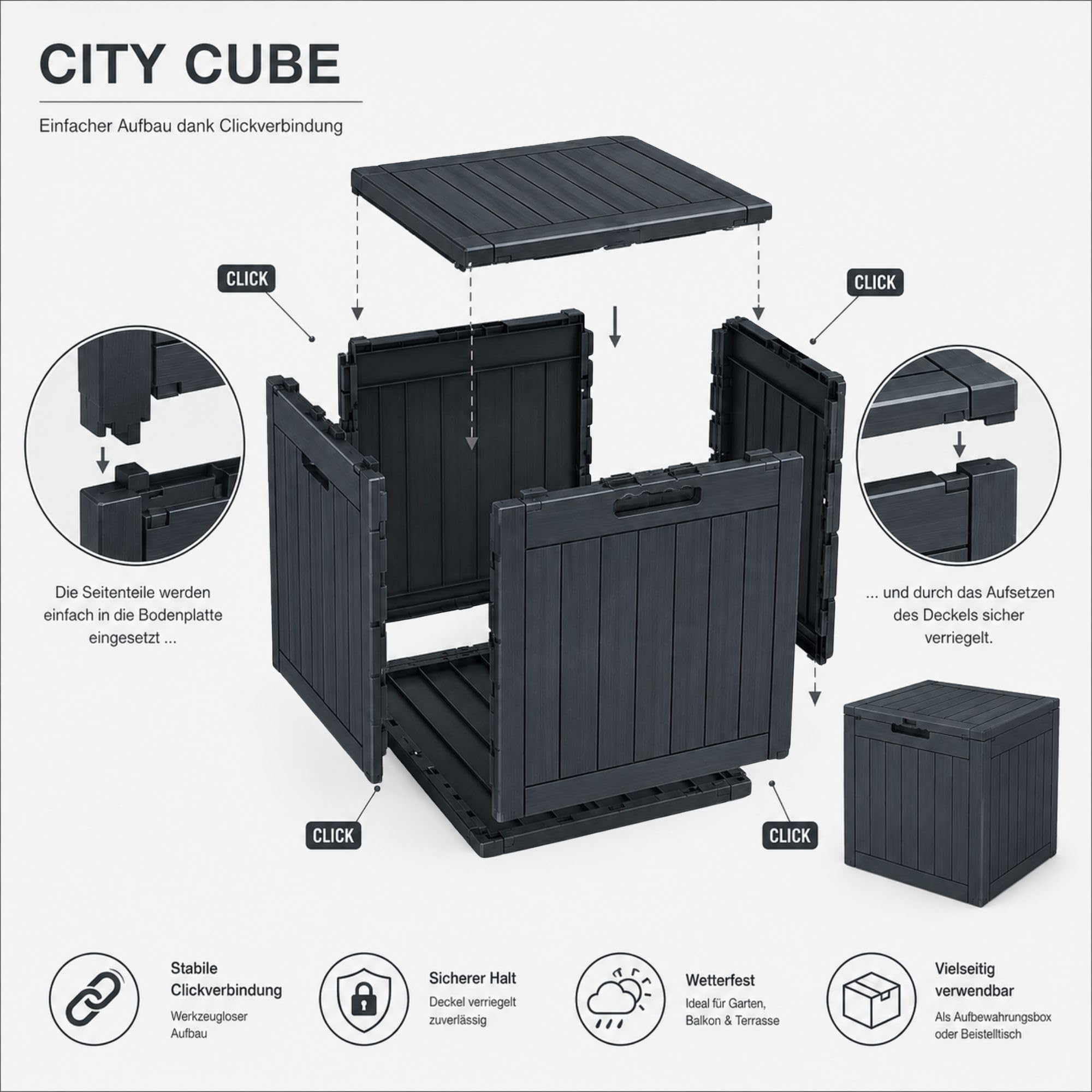Ondis24 City Cube, pudełko z tworzywa sztucznego, zamykane pudełko na basen, pudełko do siedzenia, pudełko na paczkę, 110 l, beżowe, 55 x 43 x 53 cm, nośność 75 kg i siedzisko – dla właścicieli basenu
