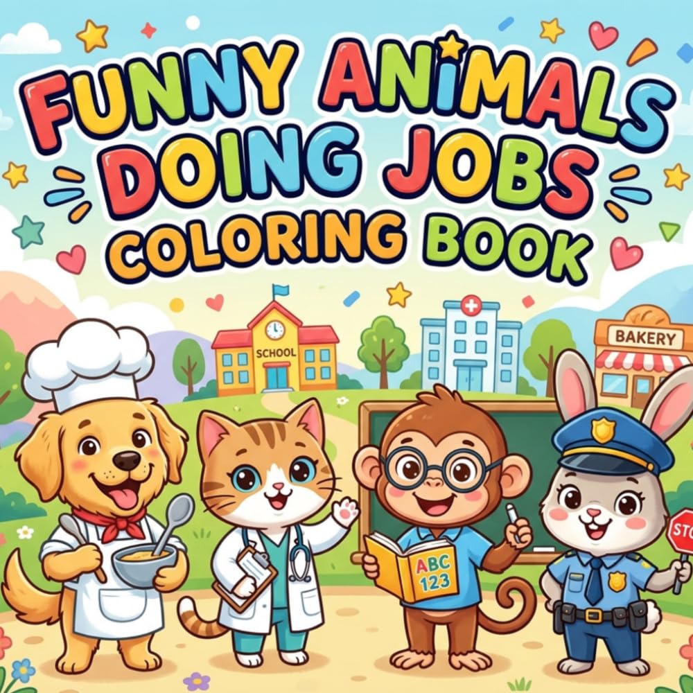 Funny Animals Doing Jobs Coloring Book: Hilarious Animal Characters Working in Silly Jobs — Fun and Easy Coloring Pages for Kids Ages 3–8