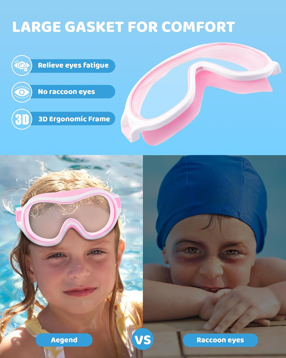 Aegend 2 Pack Swim goggles for Kids 3-15, Anti-Fog Anti-UV Wide Vision Waterproof, No leak Swimming goggles for Boys Girls image 5