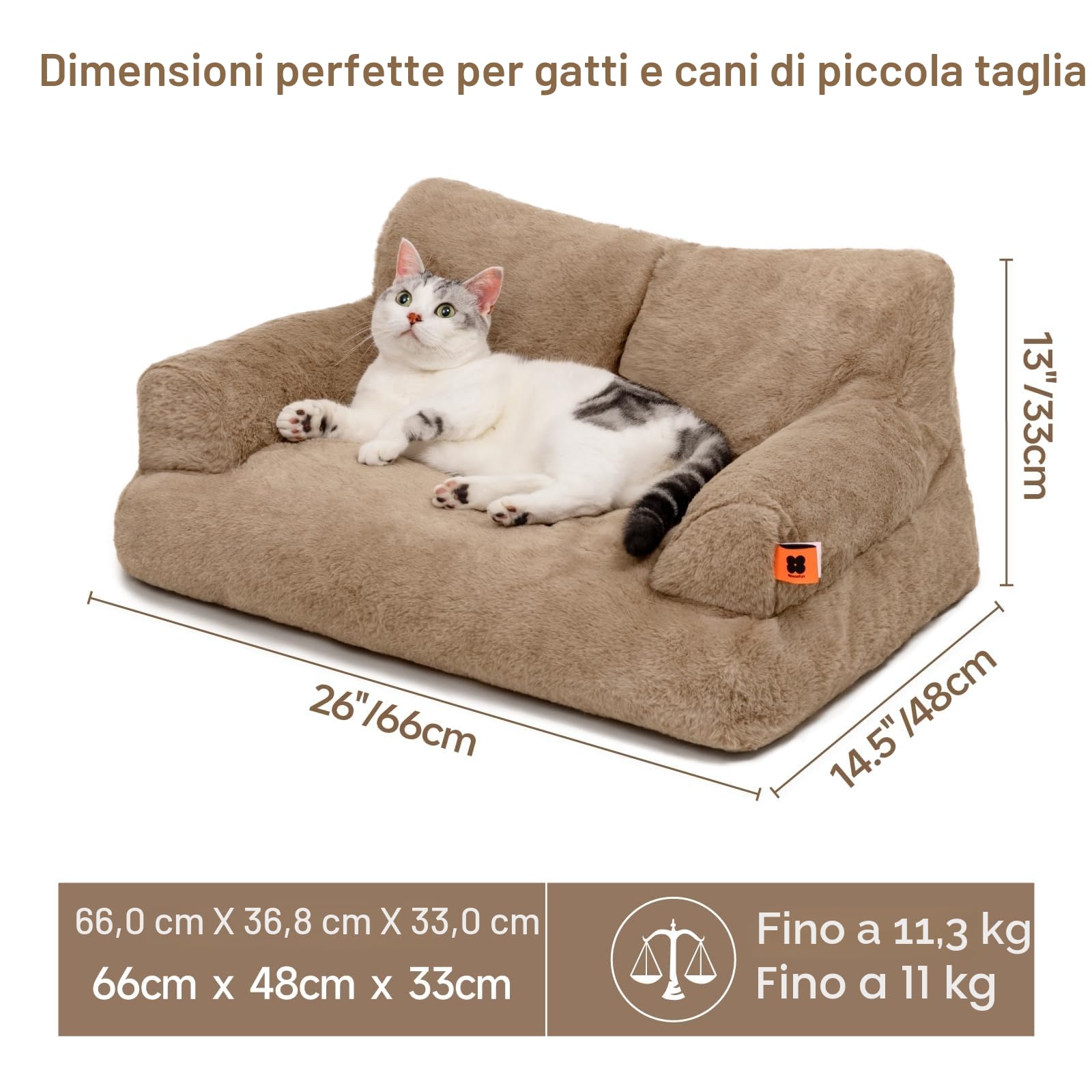 MEWOOFUN Cuccia grande per gatti, 66 x 48 cm, soffice e morbido, per cani e gatti di medie e piccole, graziosa cuccia per gatti con fondo antiscivolo (Cachi)