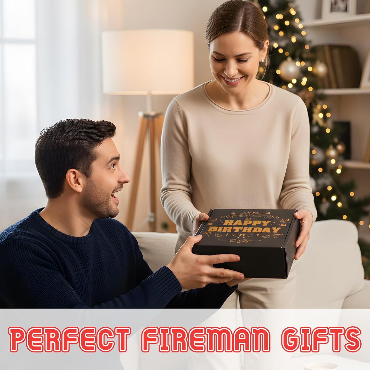 Firefighter Gift Set for Men, 4 Pcs Fireman Gifts with 20oz Stainless Tumbler Mug Cup Socks Keychain and Crad, Dad Gift Box Dad Gifts Ideas from Son Daughter