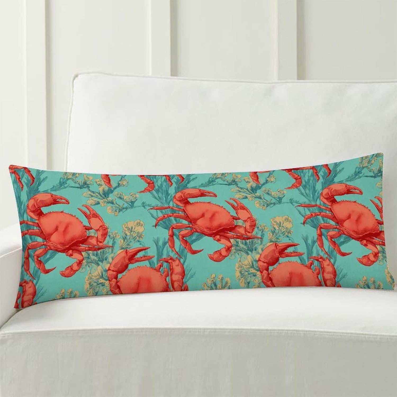 Crabs and Coral Pattern Body Pillow Cover Long Cushion 18.9x53.1 Inch